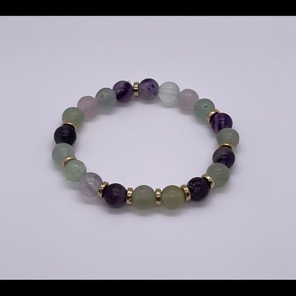 NWT Wool + Pepper Co. Amethyst Hues & Gold Beaded Bracelet - Picture 2 of 3